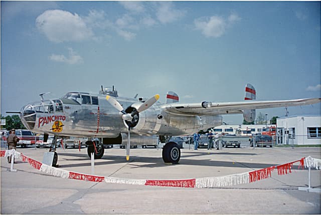 B-25J aircraft with the name 'Panchito' painted on the nose