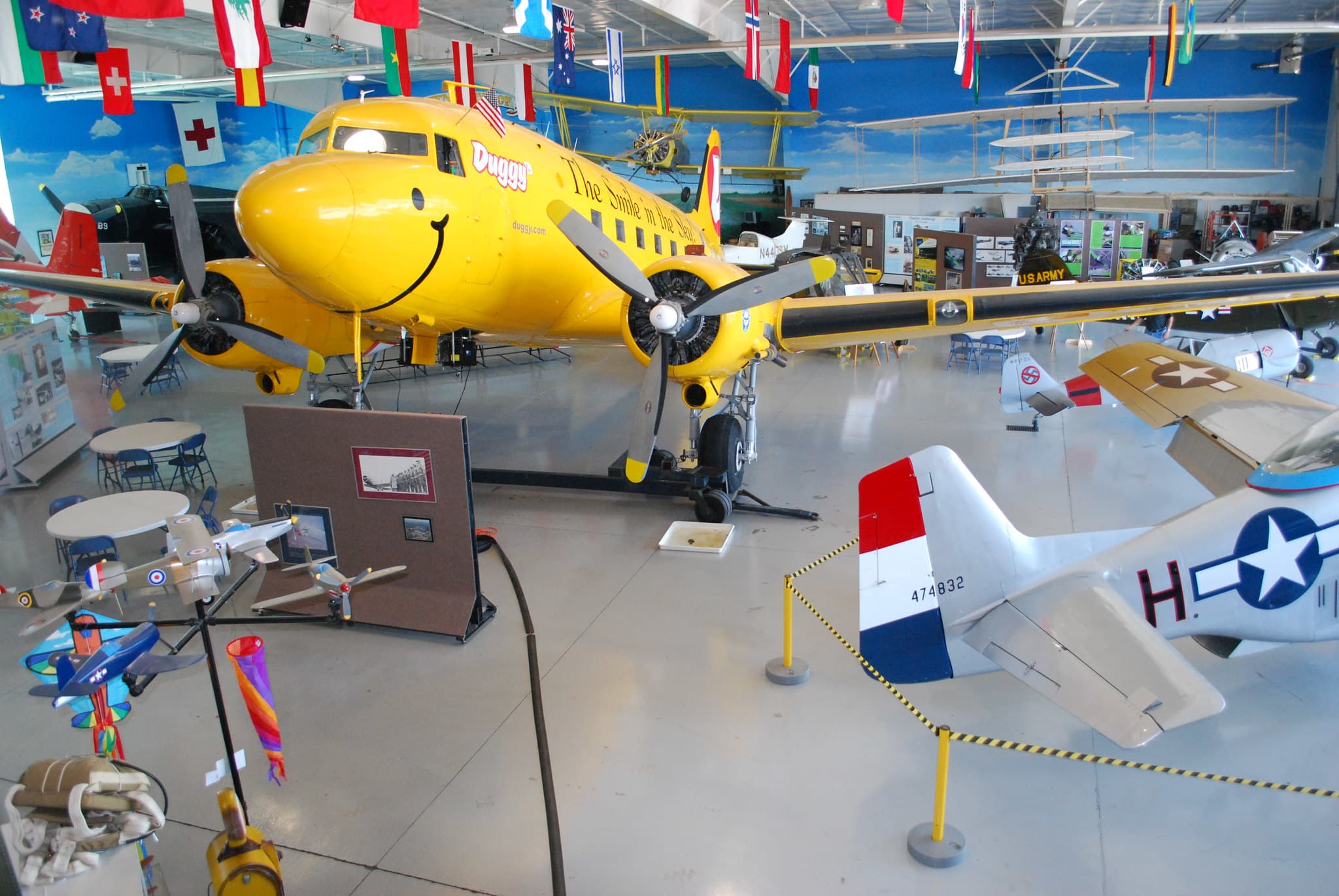 Duggy--a yellow DC-3--inside the Fargo Air Museu