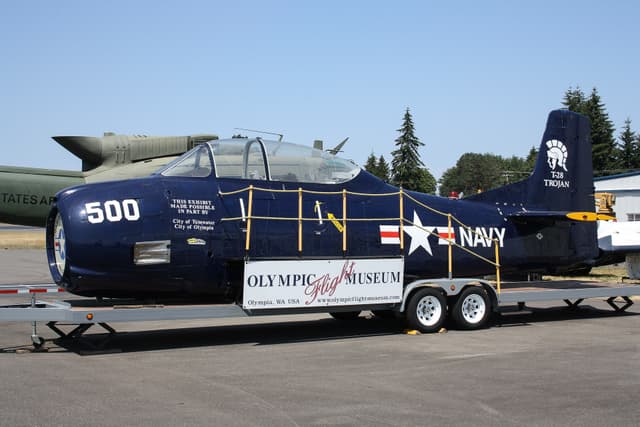 T-28 aircraft without wings or a propeller at the Olympic Flight Museum