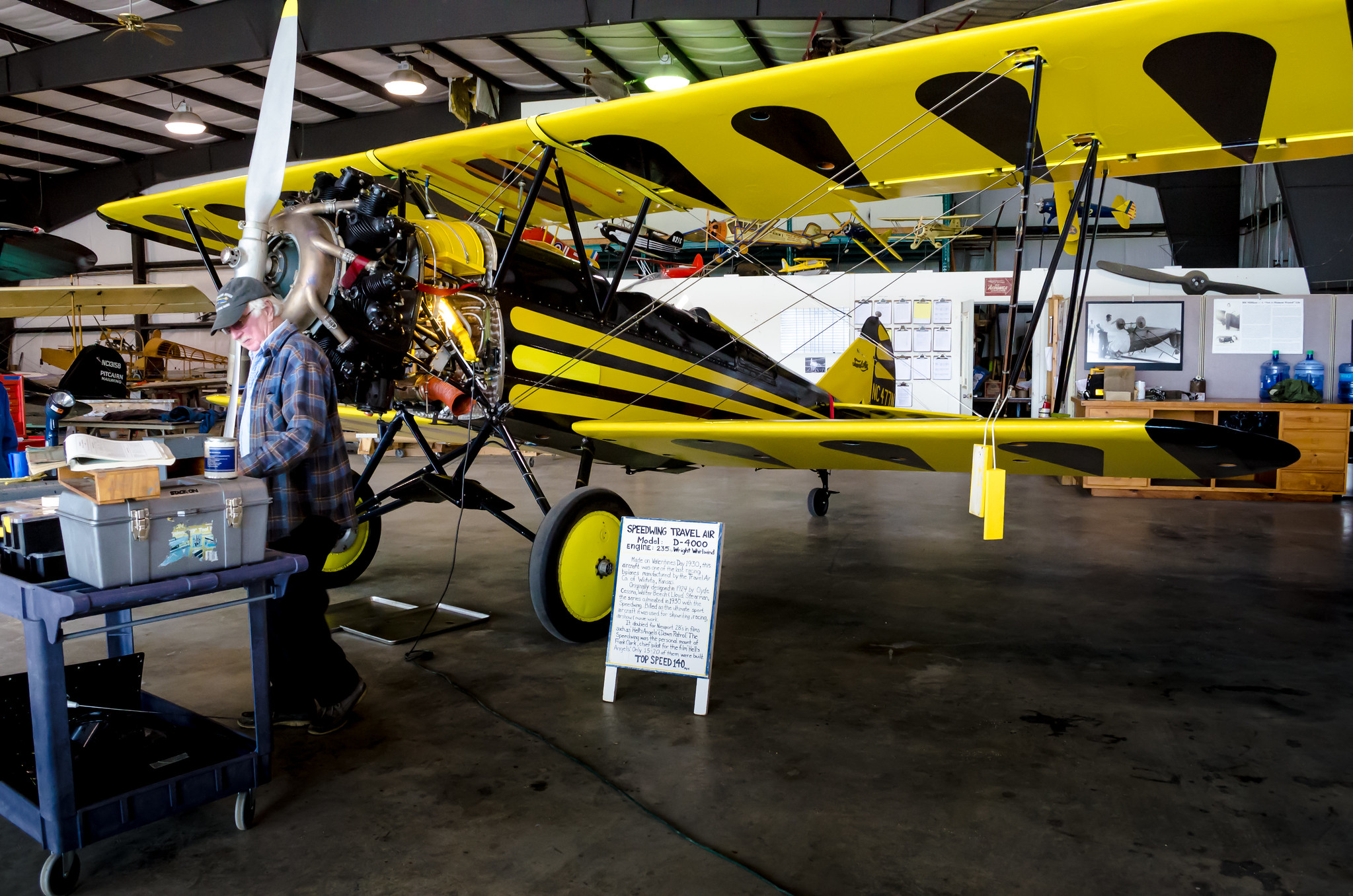 A Travel Air 2000 aircraft inside the Owls Head Transporation Museum